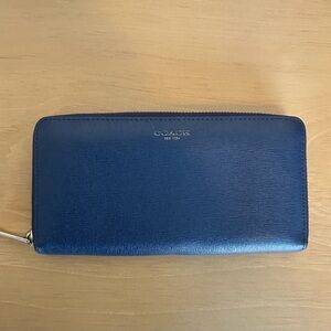 Coach Leather Zip-Around Wallet in Navy